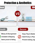 Comparison image showing Straight Up Heavy Duty Shelf Guard Rails Four Pack with rust resistant aluminum posts for shelf stability.