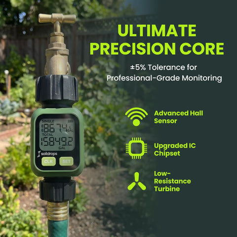 Digital Water Flow Meter For Garden Hose Three Quarter Inch GHT Flow Tracker For Real Time Rate And 7 Day Averages Single Session And Total Readouts Accurate Within About Five Percent Helps You Save Water And Cut Your Water Bill. on hose