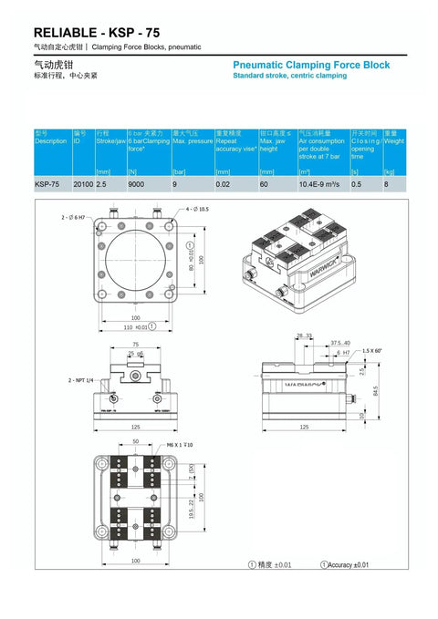 Dead Nuts Tight Pneumatic Vise With 75 Mm Jaw Capacity For Round Piping And Metal Stock specifications and diagram.