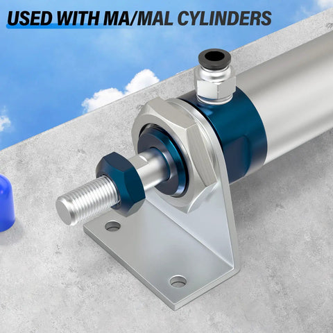 Close-up of Heavy Duty Pneumatic Cylinder Mounting Bracket Kit For 16mm Bore with connecting rod and nut, used with MA/MAL cylinders.