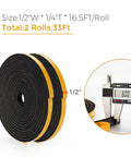 33 Feet Weather Stripping Door Seal Kit With 1/2 Inch Wide By 1/4 Inch Thick High Density Foam Tape and Adhesive Rubber Strip