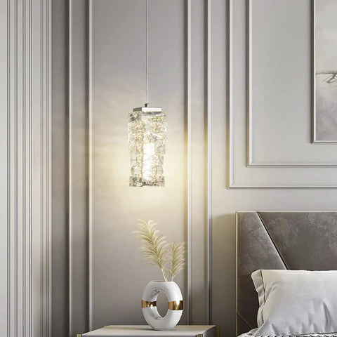 Gold Modern Crystal Pendant Light Fixture For Kitchen Island And Dining Room hanging in elegant bedroom scene