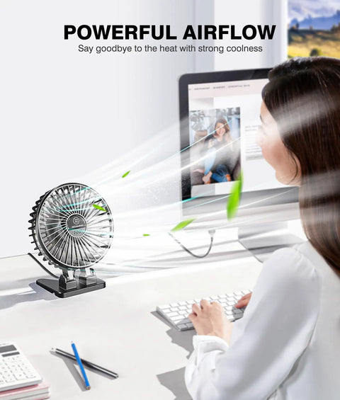 Compact USB Desk Fan Mini Portable With 3 Speed Settings Plug In Power 360 Degree Rotation Quiet Brushless Desktop Cooling