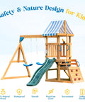 Backyard Wooden Swing Set For Kids And Toddlers With All In One Design Awesome Dual Swings Slide Rock Climbing Wall Fort