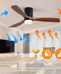 Dope 52 Inch Wood Ceiling Fan With Light And Remote Control, 3 blades, installed in living room, airflow direction graphics