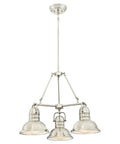 Three Light Indoor Chandelier In Brushed Nickel Finish With Prismatic Lens for Dining Room or Living Room Foyer Vintage Style