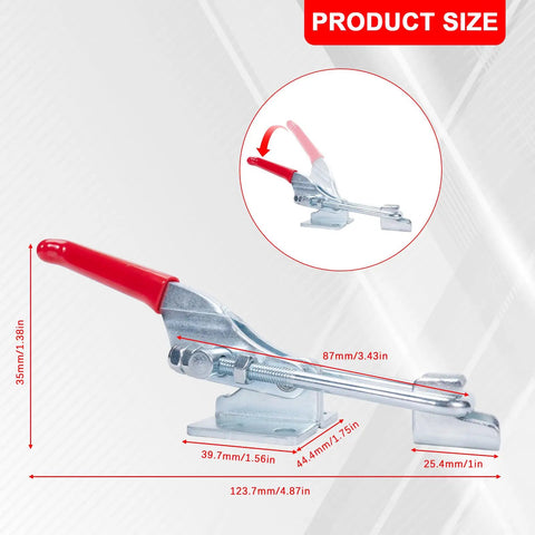 3 Pack Quick Release Toggle Latch Kit, Heavy Duty Cam Latch With 700 Pounds Capacity, red handle, size dimensions shown