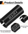 Aluminum Bike Seat Post Shim 22.2mm To 25.4mm 60mm Length Reduction Sleeve, black alloy with size marking and non-slip texture.