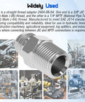 3/8 Inch JIC 37 Degree Male To 1/4 Inch NPTF Male Hydraulic Adapter Fitting For Straight Thread JIC To NPTF Port Connections In Hydraulic Systems And Hydraulic Hose Assemblies. Stainless steel adapter