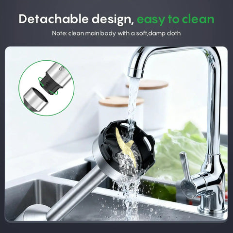 Hella Smooth Immersion Hand Blender With Variable Speed Trigger for easy cleaning under running water in a kitchen sink.
