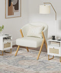 Rattan Boho Nightstand With Charging Station Dope Space Saving Farmhouse Wood Bedside Table With Storage Drawer And Open Shelf Gold Frame End Table For Bedroom Living Room Office White in a styled room with a chair and lamp.