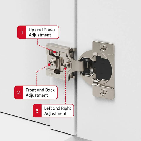 Tough As Nails Soft Close Cabinet Hinges 30 Pack Half Overlay Concealed Door Hardware Adjustable Brushed Nickel Fittings with adjustments