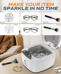 Ultrasonic Jewelry Cleaner 850ml With LCD Screen And 5 Digital Timers, cleaning CDs, glasses, and makeup brushes, tabletop view