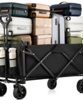 Heavy Duty Collapsible Wagon Cart Foldable 37 Inch Long Frame With 480 Lb Capacity, loaded with luggage and boxes