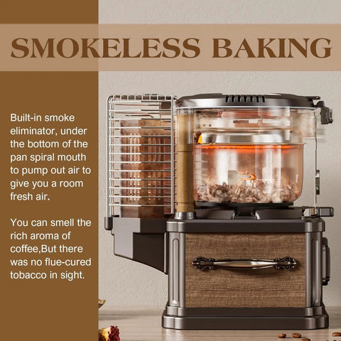 Kick Your Morning Routine Up A Notch With This Awesome 220V Automatic Coffee Bean Roaster Featuring A Clear Viewing Window Ultra Low Decibel Shell Collector And Custom Heat Dials For Next Level Home Barista Vibes with built-in smoke eliminator and glass panel.