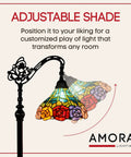 Tiffany Style Arched Floor Lamp With Stained Glass 62 Inch Tall Foot Switch Adjustable Shade Handcrafted Living Room Decor Lamp