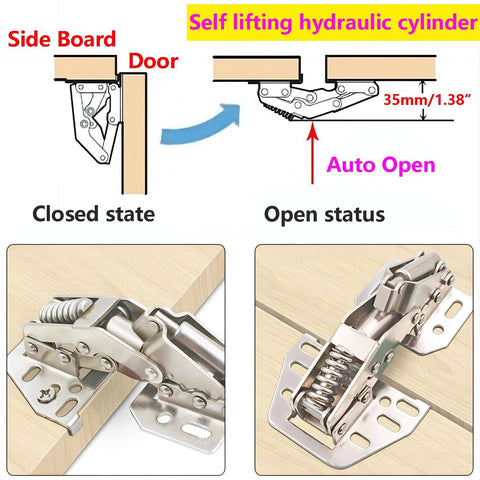 Qrity 2-pack cabinet hinges from Amazon; heavy-duty lid-stay with soft-close and lift-support, silver metal