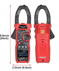 Front and back view of Inrush Clamp Meter 1000A True RMS AC DC Current Meter With VFD LOZ Mode 6000 Counts, 9.4x3.3 inches size.