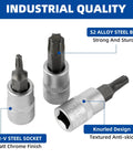 Torx Bit Socket Set One Quarter Inch Drive With Nine Pieces T10 Through T50 S2 Alloy Steel Bits And Chrome Vanadium Drive Sockets Sliding Case