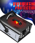Powerful 1200W Fog Machine With 18 Bright LED Lights And Remote, featuring overheating protection with automatic power-off.