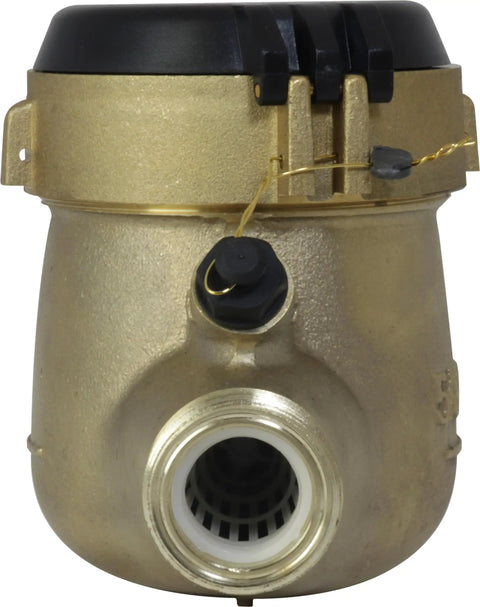 Front view of Three Quarter Inch Water Meter Lead Free Brass NSF Certified Multi Jet Gallons Horizontal Installation body.