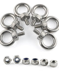 Six Piece M6 Eyebolt Set With M6x12 Thread Shoulder Lifting Ring Eyebolts 304 Stainless Steel With Nylon Lock Nuts For Machinery Auto Marine Power Construction Industrial Use