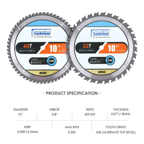 10 Inch Table Saw Blade And Miter Saw Blade Set For Pro Grade Wood Cutting In Construction Two Pack With 60 Tooth And 32 Tooth For Hardwood Softwood Plywood MDF Laminates And FRP