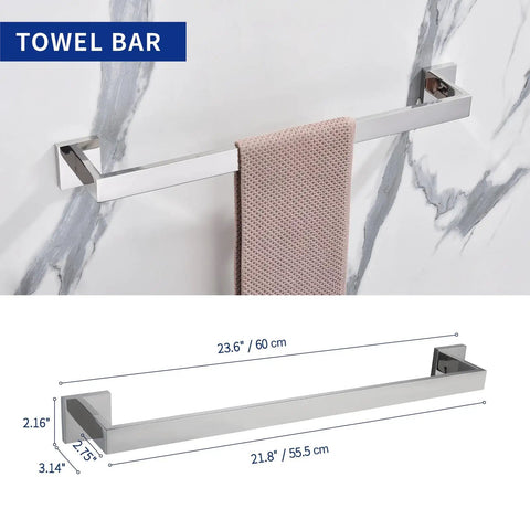 Slick Matte Black 5 Piece Bathroom Hardware Set Stainless Steel Wall Mounted Kit 23.6 Inch Towel Bar SUS304