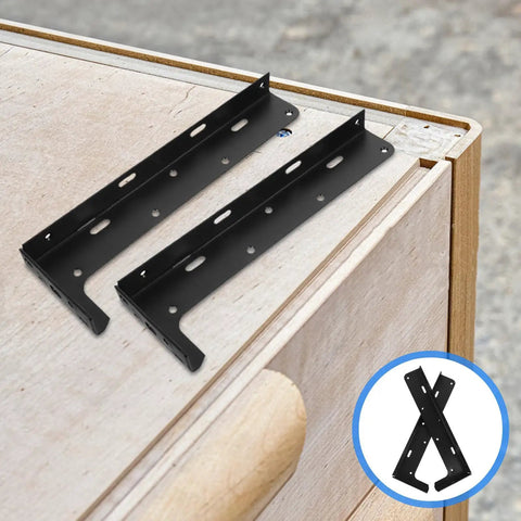 Beefy Heavy Duty L Shelf Brackets For Wood Shelves Black Steel Two Pack on light wood surface
