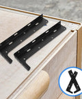 Heavy Duty Black Steel Floating Shelf Brackets Set Of 2 With Invisible Design Thickened Wall Mount Supports on wooden surface