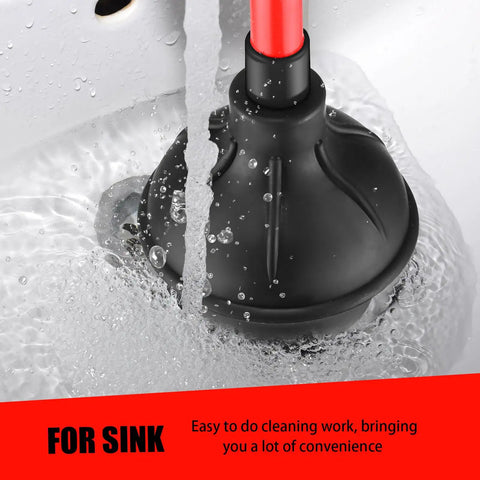Heavy Duty Toilet Plunger 6 Pack Built With Long 20.5 Inch Handle And Four Inch Cup For Bathroom Drain Unclogging in action.