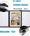 Chill Out With This Sick Compact Upright Freezer Featuring A Practical 2.1 Cu Ft Layout, showing reversible door and interior storage.