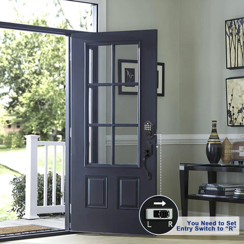 Open door with Keyless Front Door Lock Set With Keypad Deadbolt Silver Finish Single Cylinder Handle Set With Curved Handle
