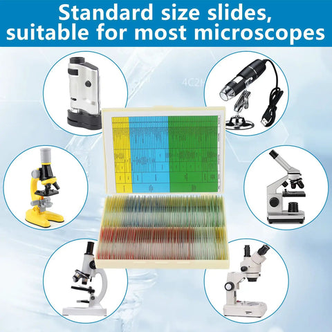 120 Lab Grade Microscope Slides With Specimens Set for Kids and Adults, All-In-One STEM Biology Kit for Homeschool and Classrooms, Botany, Zoology, Microbiology, Histology, and Cells, standard size slides in storage case