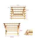 Wooden 60 Spool Braid Rack For Hair Extensions And Braids, Braiding Hair Stand, Thread Organizer dimensions showing front and side view
