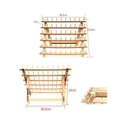 Wooden 60 Spool Braid Rack For Hair Extensions And Braids, Braiding Hair Stand, Thread Organizer dimensions showing front and side view