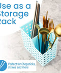 Blue Straw And Chopstick Dishwasher Basket For Top Rack Storage with utensils, no fuss drying, secure clean flow, and organization.