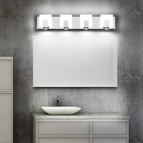 Over Mirror Vanity Lights Three Light Modern Chrome Fixture for Bathroom Stainless Steel Frame with Acrylic Shade