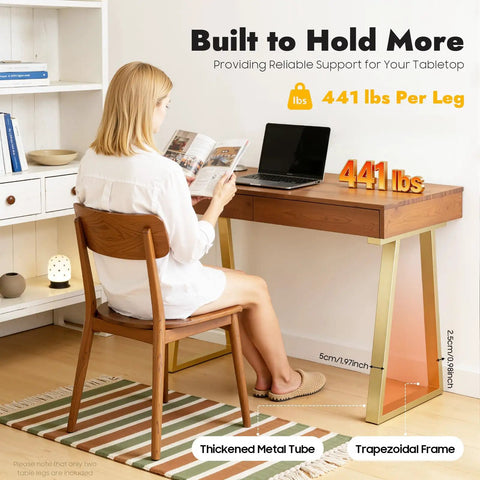 2 Pack Gold Trapezoid Metal Table Legs Beefy Heavy Duty Full Welded Furniture Legs With Non Slip Pads 440.92 Lbs Load Per Leg Modern DIY