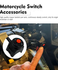 Badass 2 Piece Motorcycle Handlebar Switch Kit 7/8 Inch Universal Handle Controls For Atv Dirt Bike Scooter Quad With Hella Responsive Horn And Kill Switch Buttons Seamless Setup Matte Black Red Finish mounted on a motorcycle, featuring a finger pressing a kill switch.