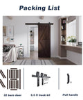 32 Inch By 84 Inch Brown Spruce Wood Barn Door With 5.5 Foot Hardware Track Kit Included double surface coffee finish installed in room