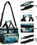 Insulated Picnic Backpack Lunch Bag For Women And Men with blue marbling, adjustable shoulder strap, and sturdy handle.