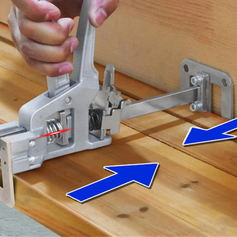 Heavy Duty Arm Lifting Tool For Moving Furniture And Installing Cabinets Doors Or Windows Rigid Carbon Steel Build close-up of tool in use on wooden surface.