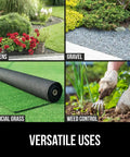 Heavy Duty Tough As Nails Weed Barrier Fabric 3 Ft By 50 Ft Ground Cover For Garden Beds And Mulch shown in various applications