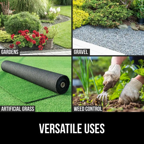 Heavy Duty Weed Barrier Fabric 4 Ft By 50 Ft Durable Woven Ground Cover for gardens, gravel, artificial grass, and weed control areas.