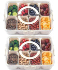 Two Pack Divided Snack Box With Clear Lid And Handles Portable Charcuterie Tray For Parties And Picnics Veggies Fruit Nuts Candy