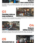 Infographic showing machining processes including machining center, linear cutting, punching holes, milling, and packaging.