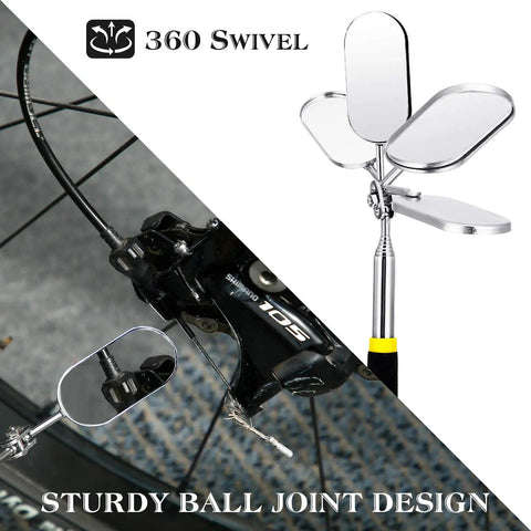 Pair Of Telescoping Inspection Mirrors Extend To 28 Inches With 360 Degree Rotation And Detachable Pocket Mirror