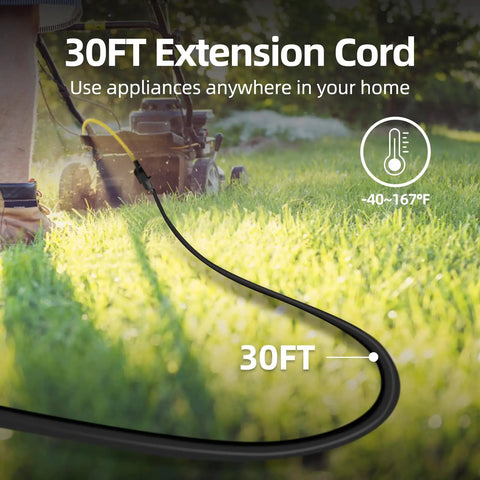 Waterproof Indoor Outdoor Extension Cord 30 Feet 3 Prong Power Cable For Home And Garden 16 AWG 13A 1625W ETL Listed