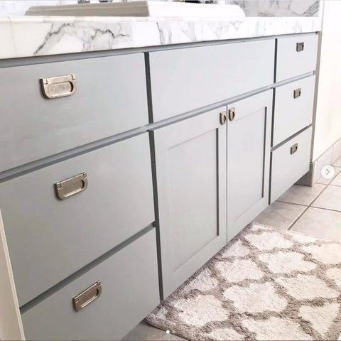 Bathroom cabinet painted with All In One Refinishing Paint For Furniture And Cabinets Quart Soft Gray No Stripping No Sanding